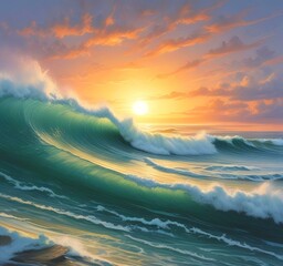Illustration of wild ocean surf wave.