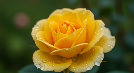 Yellow Rose with Water Droplets Close Up