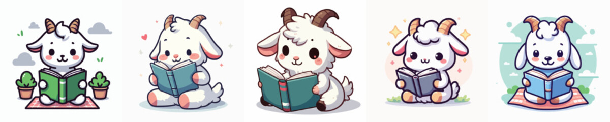 cute goat vector reading a book