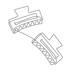 Hand drawn hair claw clip vector. One line continuous drawing. Linear silhouette, minimal fashion icon, beauty fashion print, banner, card, poster, brochure, doodle illustration, shop sign, logo.