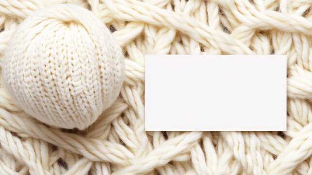 Blank card mockup on creamy yarn texture