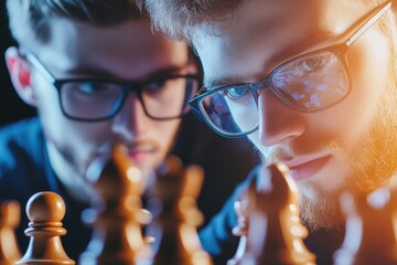 Intense Chess Match Between Two Focused Players With Glasses