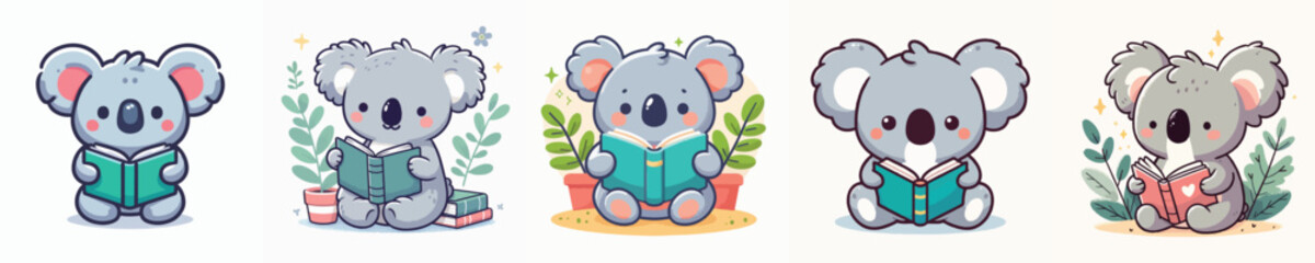 cute koala vector reading a book