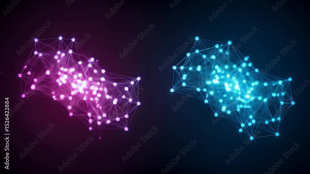 Poster network connectivity: intriguing image displaying vibrant clusters of interconnected nodes, radiatin