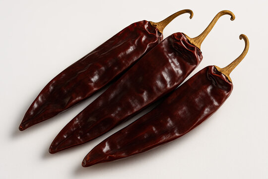 Dried Guajillo Chili Peppers on White Background