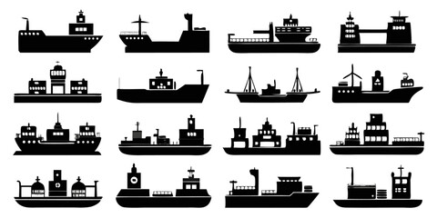 Cargo ship silhouette illustration for transportation industry design element