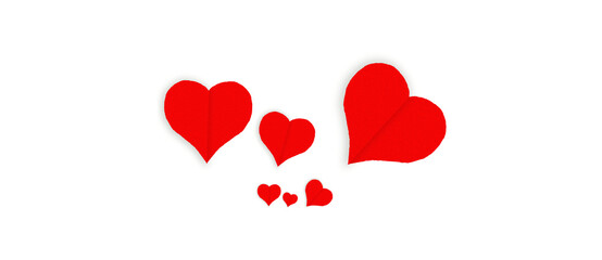 Red paper heart shape isolated on transparent background. Valentine's Day. Red heart with shadow. Love. Illustration.