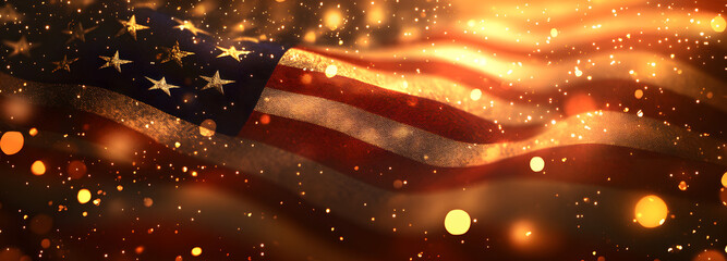 American flag with warm, golden bokeh lights, perfect for patriotic celebrations or memorial day designs. : Generative AI
