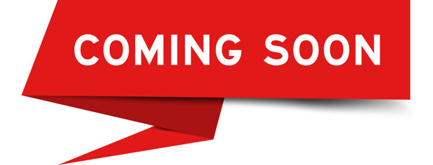 Redcolor speech banner with word coming soon on white background