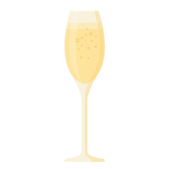 champagne glass with bubbles flat illustration