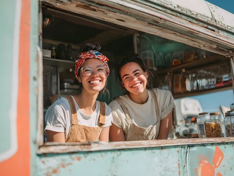 Two people at food truck