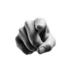 A close-up of a human hand pointing forward, symbolizing an invitation or a call to action, with a white isolated background to emphasize the gesture.