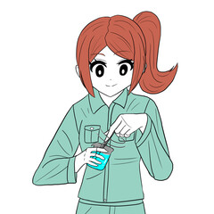 液体を混ぜる女の子