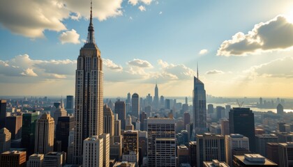 prominent architecture towering above a big city, bathed in sunlight, devoid of any people, captured in crisp 4k clarity.