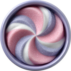 A colorful swirl of pastel ice cream in a bowl, showcasing a delightful blend of pink, purple, and white hues, perfect for summer treats and dessert lovers.