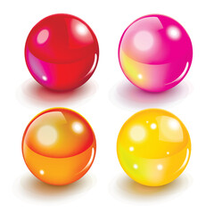 Colorful Glass Spheres. Realistic Vector Illustration of Glossy Transparent Balls.