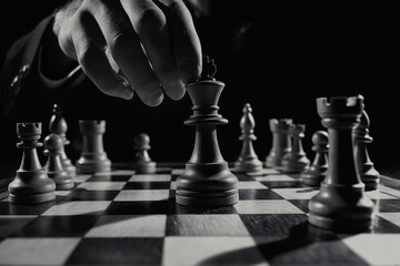 Strategic Move in Chess Game with Hand Placing King Piece