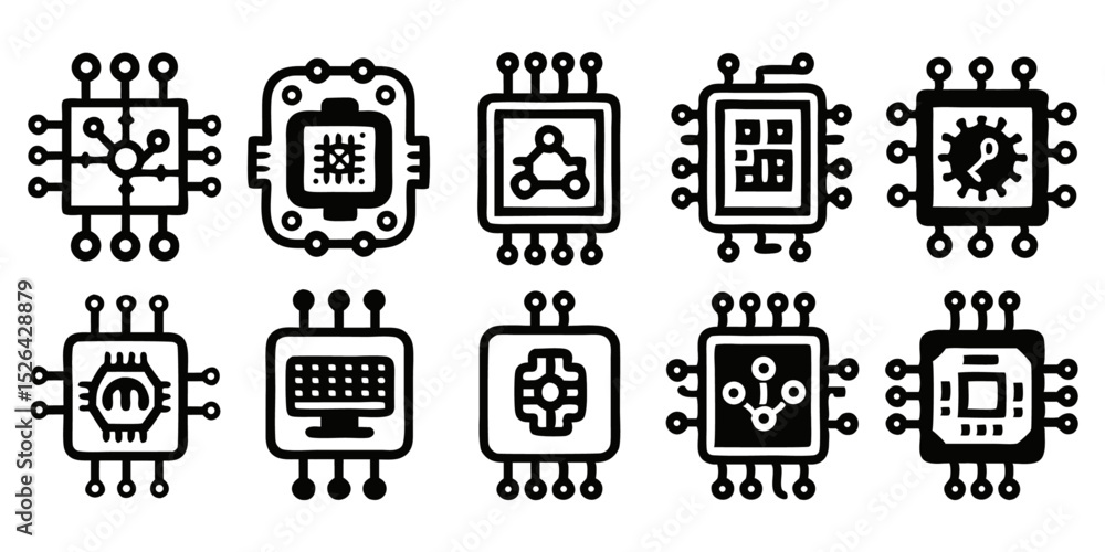 Poster high quality circuit board icon design for technological projects and applications