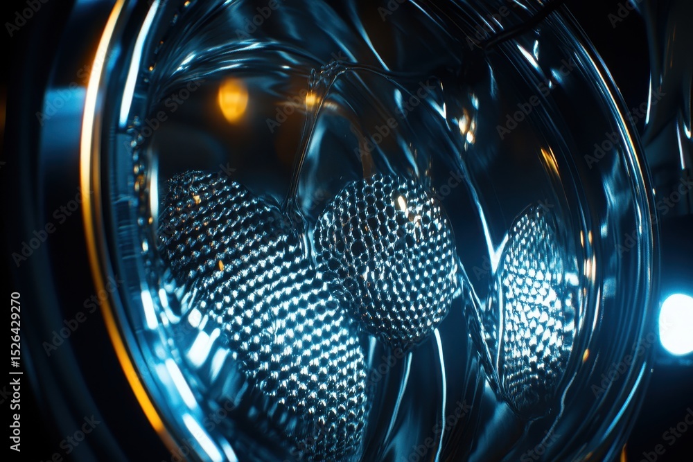 Poster close-up of reflective surface and light patterns in a lamp