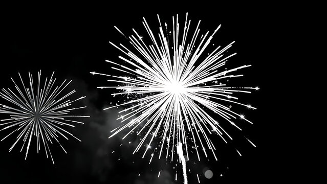 Vibrant Firework Explosion with Bursting Stars Dynamic Celebration Black and White Outline Line Art