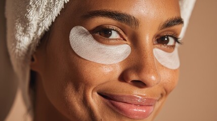 Woman relaxing with under-eye treatment patches