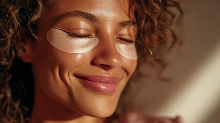 Woman relaxing with under-eye treatment patches