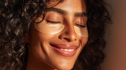 Woman relaxing with under-eye treatment patches