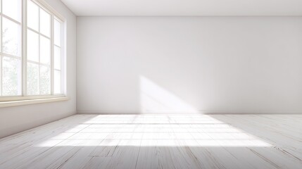 Bright and empty rooms with light wood floors and white walls, clean floors and no furniture, ideal for product mockups or interior design presentations.