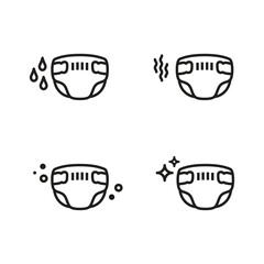 Set of baby diaper collection with indicator of clean, wet, dry, and sting. simple line style