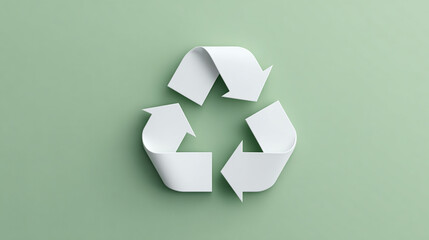 White abstract circular arrows forming recycling symbol on soft green background, representing sustainability, eco friendly concepts, and environmental awareness