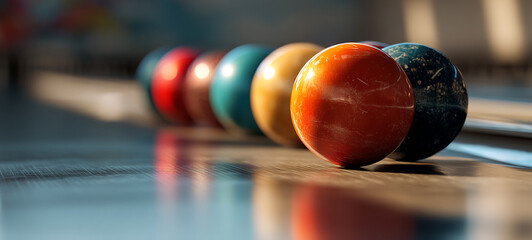 Colorful bowling ball bowling alley sport leisure recreation shiny indoor equipment fun competition vibrant closeup focus game entertainment hobby lane glossy striking playful modern