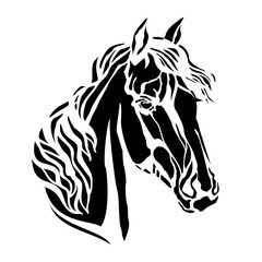 Black and white vector illustration of a horse head