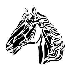Beautiful black horse head with curly mane vector illustration