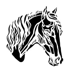 Abstract black horse head with long mane vector illustration