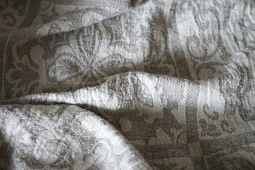 wrinkles on linen blanket pattern bedroom textile background messy crumpled morning routine do bed 