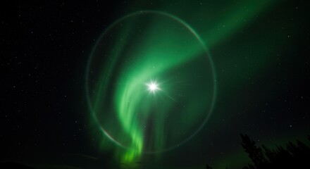 Obraz premium Luminous green nebula in dark space