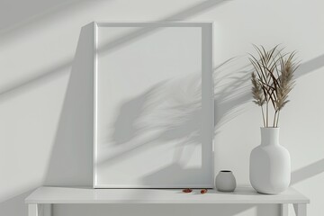 Premium Quality Visual of a White Frame Sits Against a White Wall