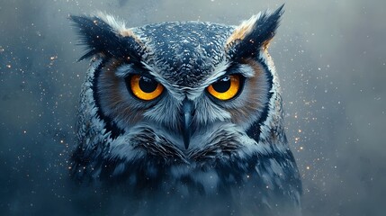 Captivating Owl with Glowing Eyes on a Blackboard