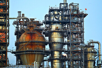 Oil refinery plant from industrial zone, oil petrochemical industry and factory oil storage tank gas	