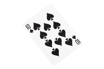 Ten of Spades Playing Card on Green Table. Closeup Poker Theme.