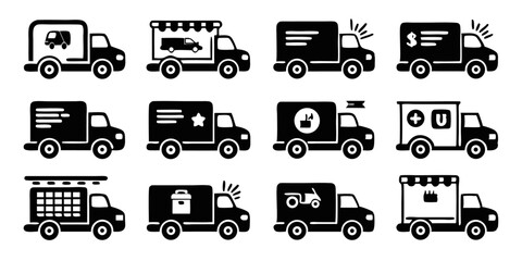 Express delivery truck icon set for website and app design