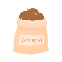 Full bag of compost with worms. Element of farming. Fertilizer for plants.
