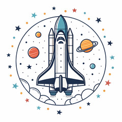 Obraz premium “Space Rocket Illustration | Spacecraft Launch, Astronomy, Futuristic Rocket Vector Design”