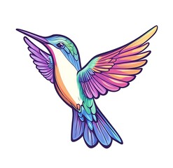 Fototapeta premium Colorful hummingbird flying, simple flat illustration clipart on a white background