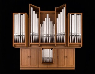 Wooden pipe organ on black