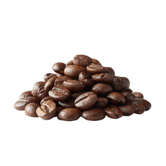 Naklejka premium A mound of aromatic roasted coffee beans on a white isolate background, highlighting their rich brown color and natural texture.