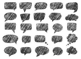 Hand Drawn Black Pencil Speech Bubble Set on White Background