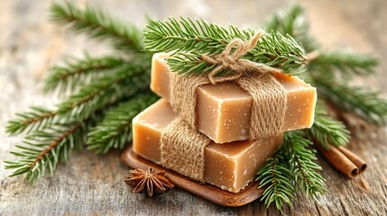 Handmade soaps wrapped with twine and decorated with natural elements