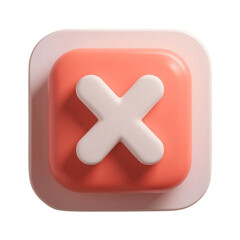 3d render of a coral and white x button icon