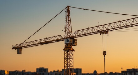 Fototapeta premium Towering crane against sunset skyline